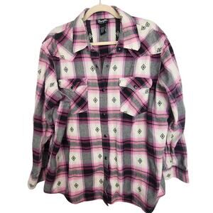 Wrangler Retro Womens Plaid Flannel Western Shirt Sz XXL Snap Cowgirl Country